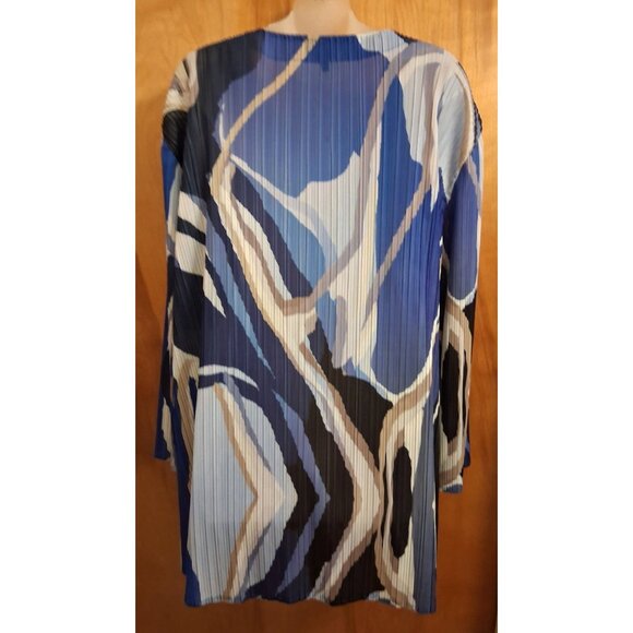 Ming Wang Pleated Crinkle Cardigan Jacket Plus size 3X Blue Abstract Open - Picture 3 of 4